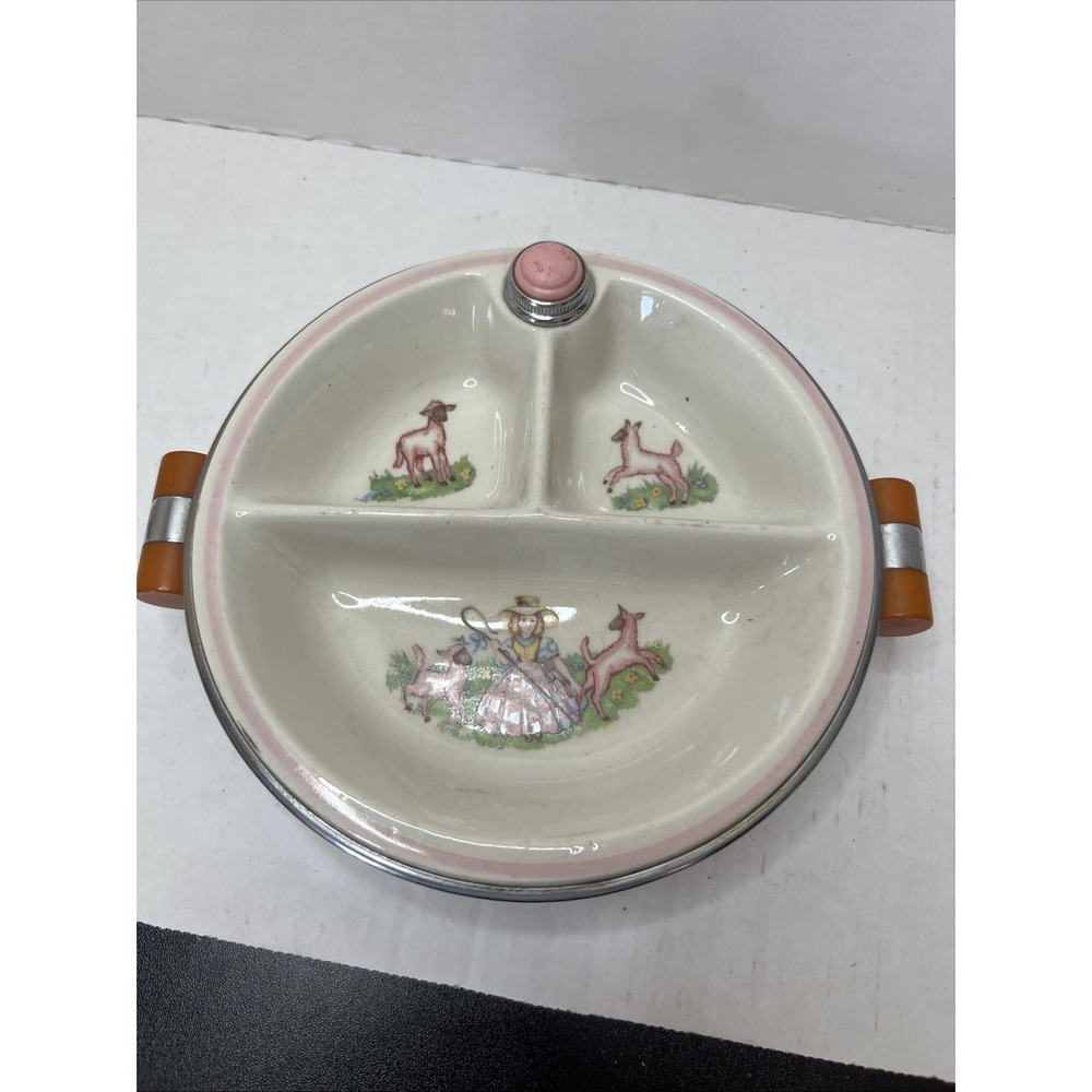 BARTSCH MFG. CO. BABY HOT WATER HEAT UP CERAMIC FEEDING DISH  CHROME